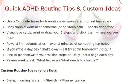 Routine Tips page